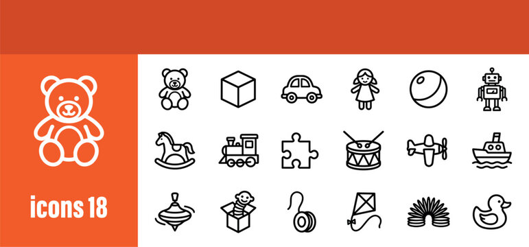 Toys Icons Set - Vector collection of children's playthings, games, and entertainment items