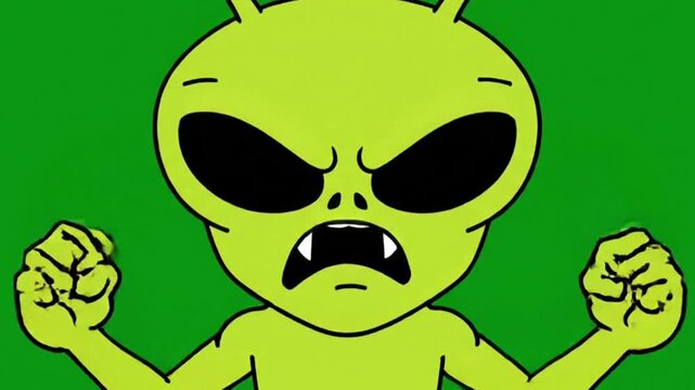 Cute green alien character standing isolated on green screen