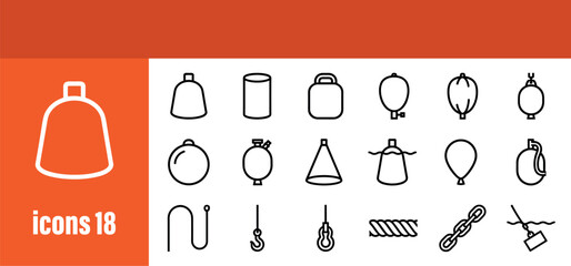Lifting and Weight Icons Set. Hoisting Equipment and Heavy Load Vector Collection. Industrial Lifting Gear and Buoy Outlines. © liubomir118809