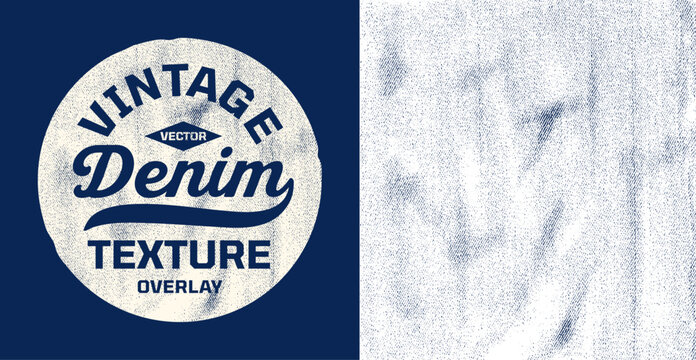 Vintage denim texture overlay vector with realistic fabric grain and distressed textile effect. Perfect for apparel, typography, branding, print and retro design projects.