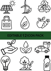 Fototapeta premium Eco Sustainability Line Icons Pack