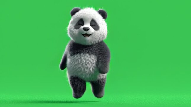 Dancing bear giant panda mascot performing on green background
