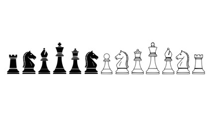Chess Pieces Silhouette vs Outline © illustration