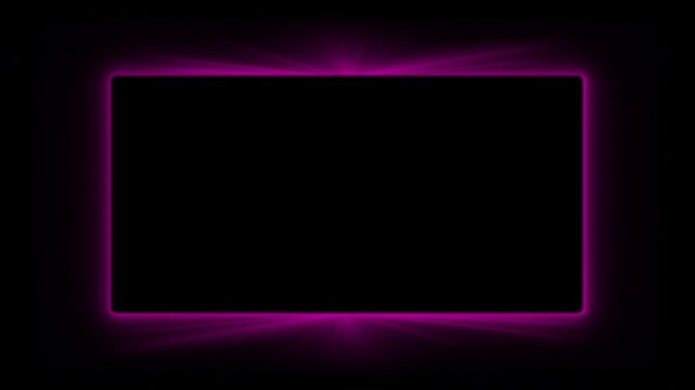 Abstract purple neon rectangular frame animation with fluid moving top and bottom beams, magenta geometric border line with morphing light rays transparent 4K