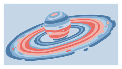 saturn planet with rings illustration in minimalist space background © Anna