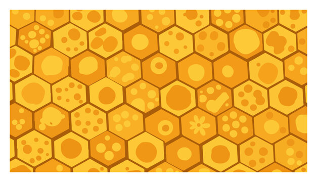 honeycomb seamless pattern with yellow hexagon cells and sweet honey drops