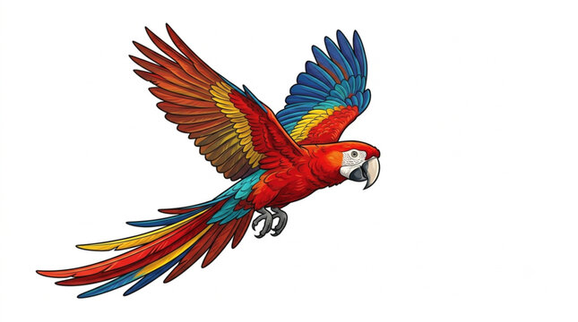 Flying scarlet macaw parrot vector illustration isolated on white background