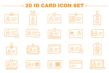 Fototapeta premium ID Card icons in line design. id card, identity, badge, profile, access, security, personal data on white background vector. ID Card editable stroke icon