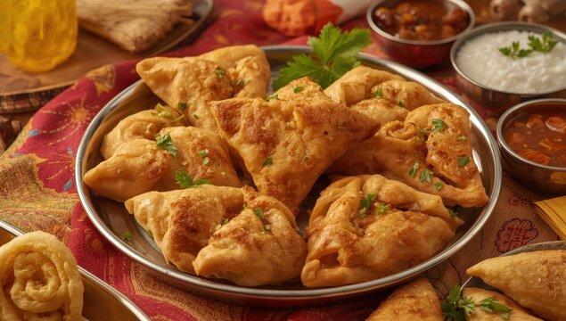 Vegetable samosa paired with jalebi, a snack duo known as imarti and sambusa.