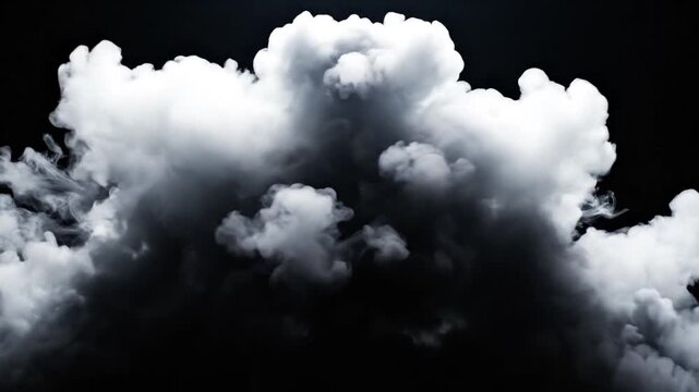 White smoke clouds on black background.