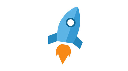 Blue rocket ship with orange flame exhaust © Freja