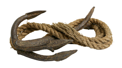 Rusty metal anchor with thick rope © Freja