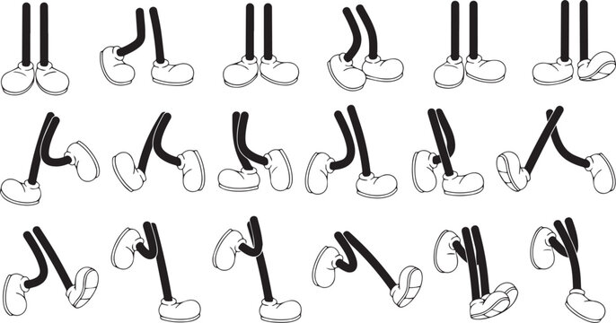 cartoon feet and legs in various running poses on white background