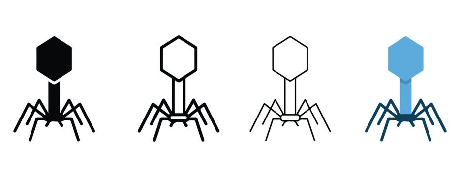 Bacteriophage virus structures in different colors and styles for biology and science education  various illustrations of phages with distinct designs