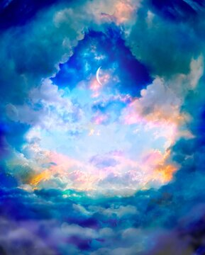 星空と幻想的な宇宙と三日月の天国風ファンタジー背景