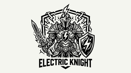 Obraz premium Electric Knight Logo with Sword and Shield, Lightning Bolt Emblem