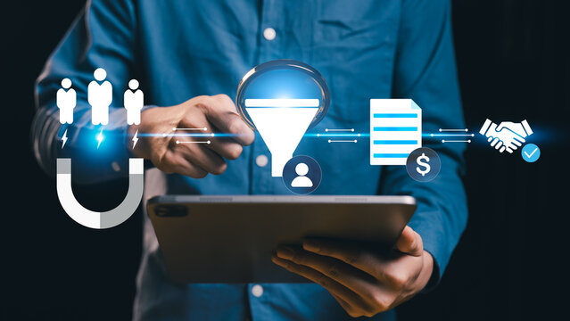Business leader overseeing integrated sales workflow on a digital platform, CRM optimization, strategic lead generation, market expansion, and sustainable business development.