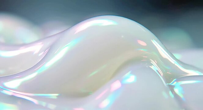 Slow Motion Pearlescent White Slime Stretching and Retracting with Iridescent Shimmer Abstract Fluid Texture Loop