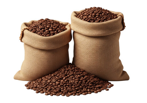 Two burlap sacks filled with coffee beans