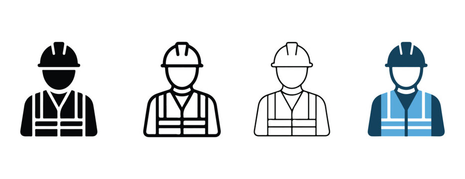 construction workers wearing hard hats and safety vests in various colors on white background