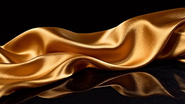 Golden fabric on black reflective surface