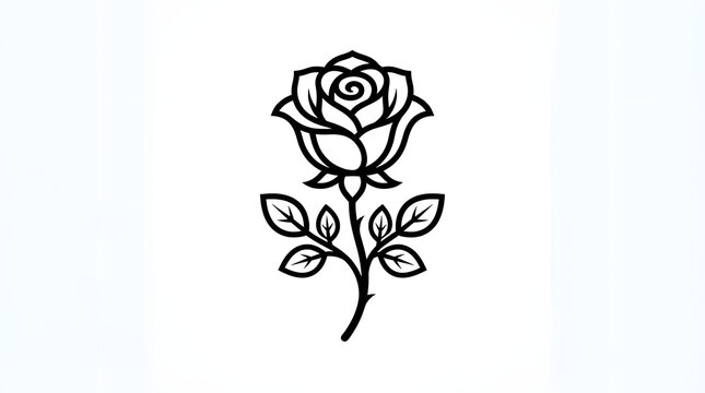 Minimalist rose flower line art illustration isolated on white background