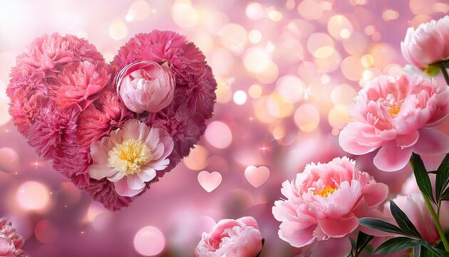 Pfingstrose Mit Herz Grusskarte Und Rosa Bokeh Hintergrund Frohe Pfingsten