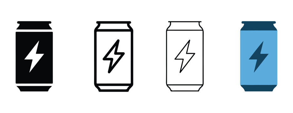 soda cans with lightning bolts on them  icons  battery  energy drink