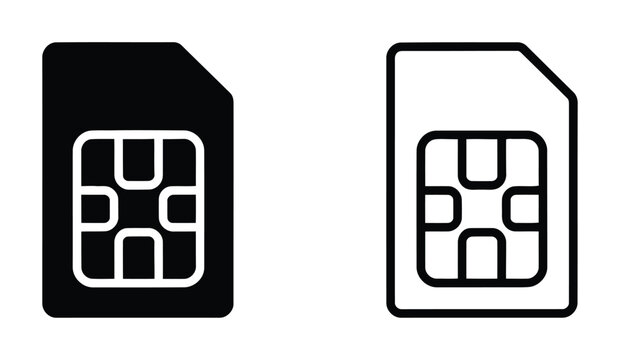 Sim card icon set. dual sim card icon vector. SIM icons set. Linear icons of sim cards. Simple icons of sim cards of mobile phones. Vector illustration