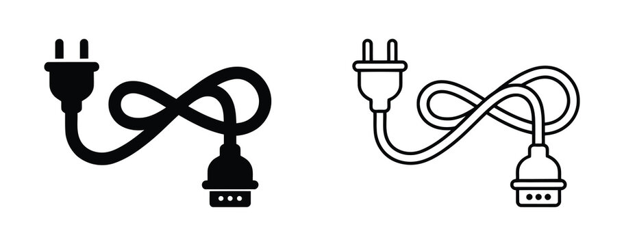 electrical plugs shown in contrasting styles a striking silhouette. Set of electric plug icons. Connection, socket with a plug, icons. Included or unplugged electric plug with socket.  