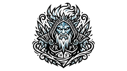 Obraz premium Frost Viking Warrior Emblem, Norse Mythology Ice King, Winter Warrior Art
