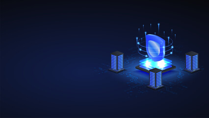 ai chip security isometric vector illustration. Online server protection system concept. Computer electronics and AI systems landing page template. © Fardived