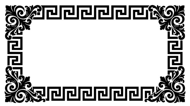 Black Greek Key Pattern Frame with Baroque Ornate Corners