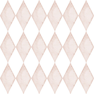 Rhomb seamless geometric pattern with soft pink diamond shapes. Watercolor illustration of decorative background for wallpaper, textile, wrapping paper and stationery. Backdrop in pastel colors.