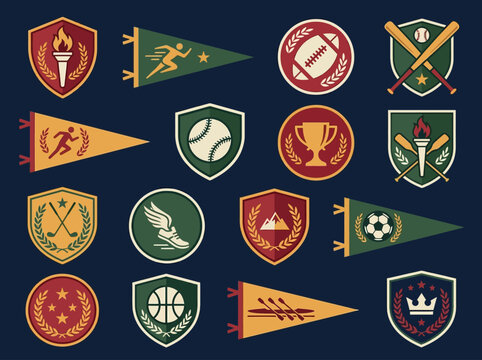 Vintage Sports Emblems and Pennant Flags Graphic Collection