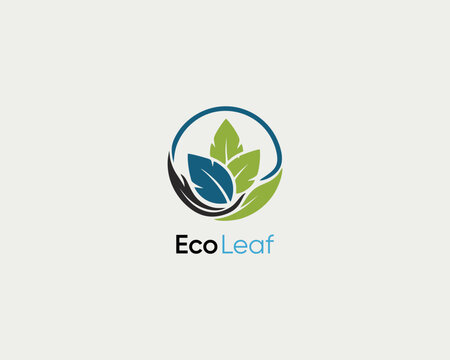 EcoLeaf logo featuring a circular design with three green leaves and a dark hand shape, symbolizing nature and environmental care
