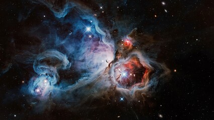 Vibrant orion nebula with stars and cosmic dust keywords: space, nebula © Sarkar