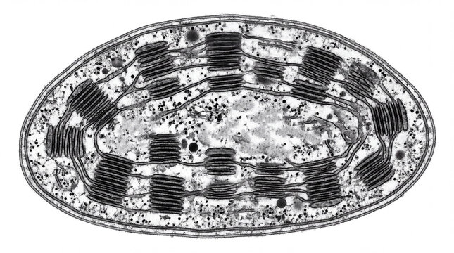 Chloroplast ultrastructure under electron microscopy.