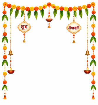 Happy diwali indian traditional festive flower hanging decor background.