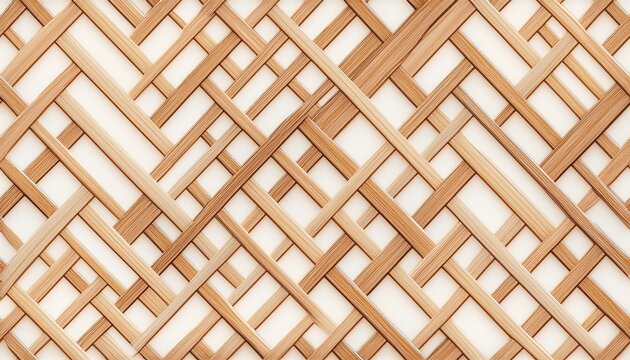 seamless diamond grid wood lattice texture isolated on white background tileable light brown redwood pine or oak trellis of woven diagonal boards wooden fence planks pattern 3d rendering