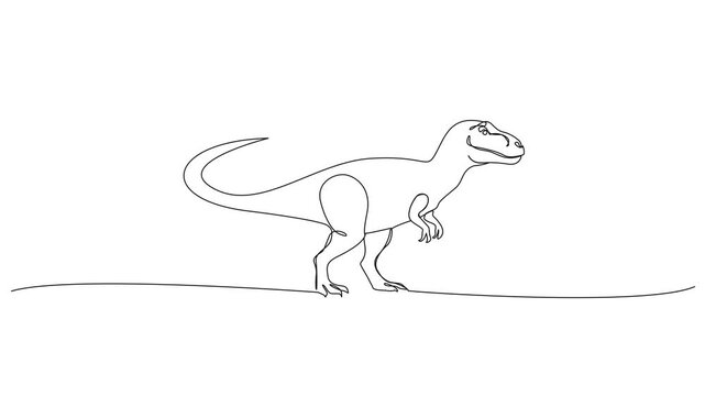 animated continuous line drawing of a Tyrannosaurus Rex, minimalist dinosaur line art animation