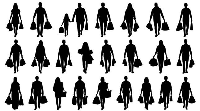 Silhouette people sitting and standing in a row with luggage and backpacks isolated on transparent background, Vector