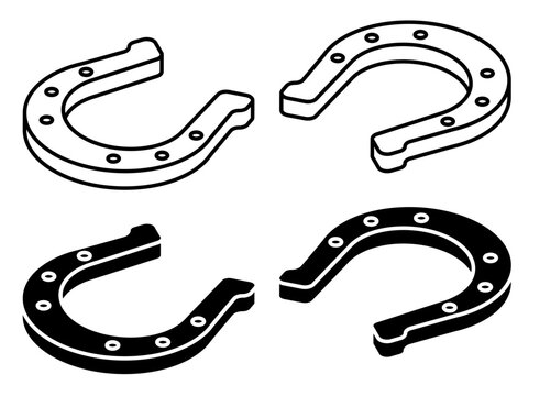 Linear isometric icon. Horseshoe for good luck in games and business. Simple black and white isometric icon isolated on a white background