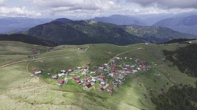 Cinematic Drone Footage of Gito Plateau in Camlihemsin Rize Turkey Above the Clouds with Misty Mountains and Green Highlands