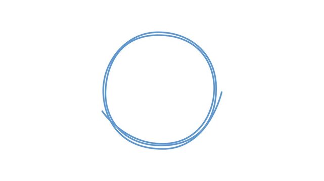 Set of circle, round, frame, buble, outline self drawing animation. Blue line animated on white background. Copy space	