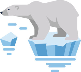 Polar bear standing on ice floe with icebergs in water, arctic scene.eps © md