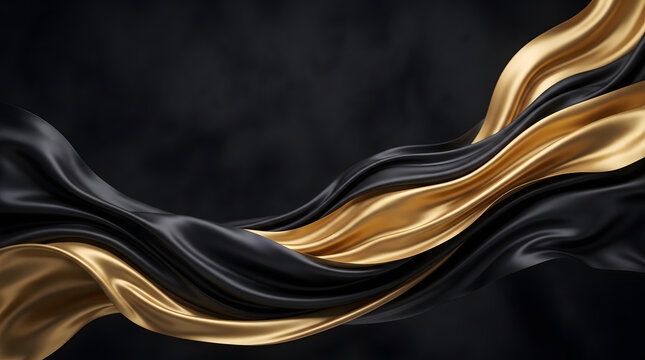 Abstract elegant black and gold flowing silk waves luxury background