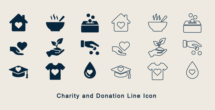 Charity and Donation Line Icon, Helping Hand and Care Concept Vector for Volunteer and Non Profit Organization