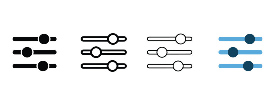 Slider icons in different colors and styles for user interface design elements  various slider bars with circles and lines for adjusting settings