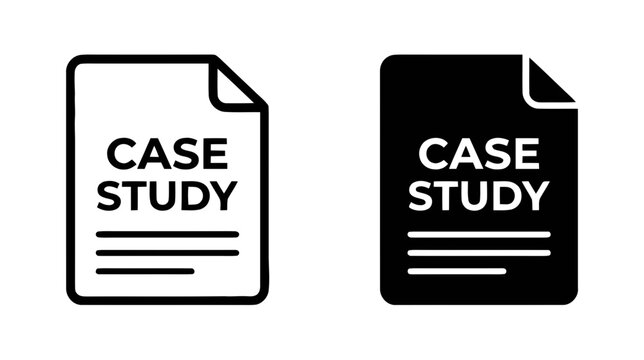 Vector illustration of case study document icon set outline and solid versions, on a transparent background